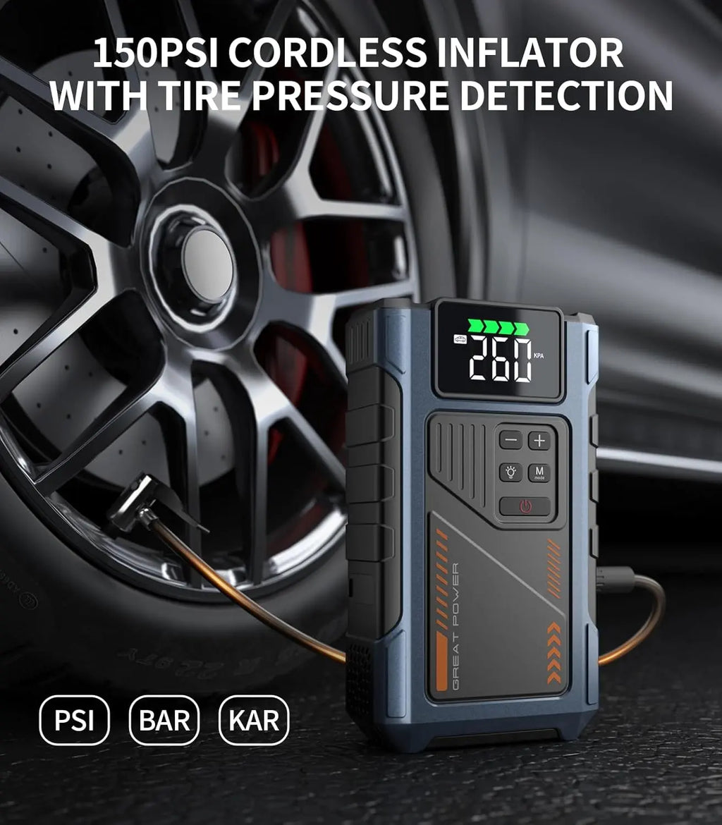 3000A Portable Car Emergency Power Starter, It Has 5 Functions, Air Pump, Charging Bank, LED Flashlight, Car Power Start, Equipment Screen Real-Time Detection of Expansion Degree Battery Bank Portable Vehicle