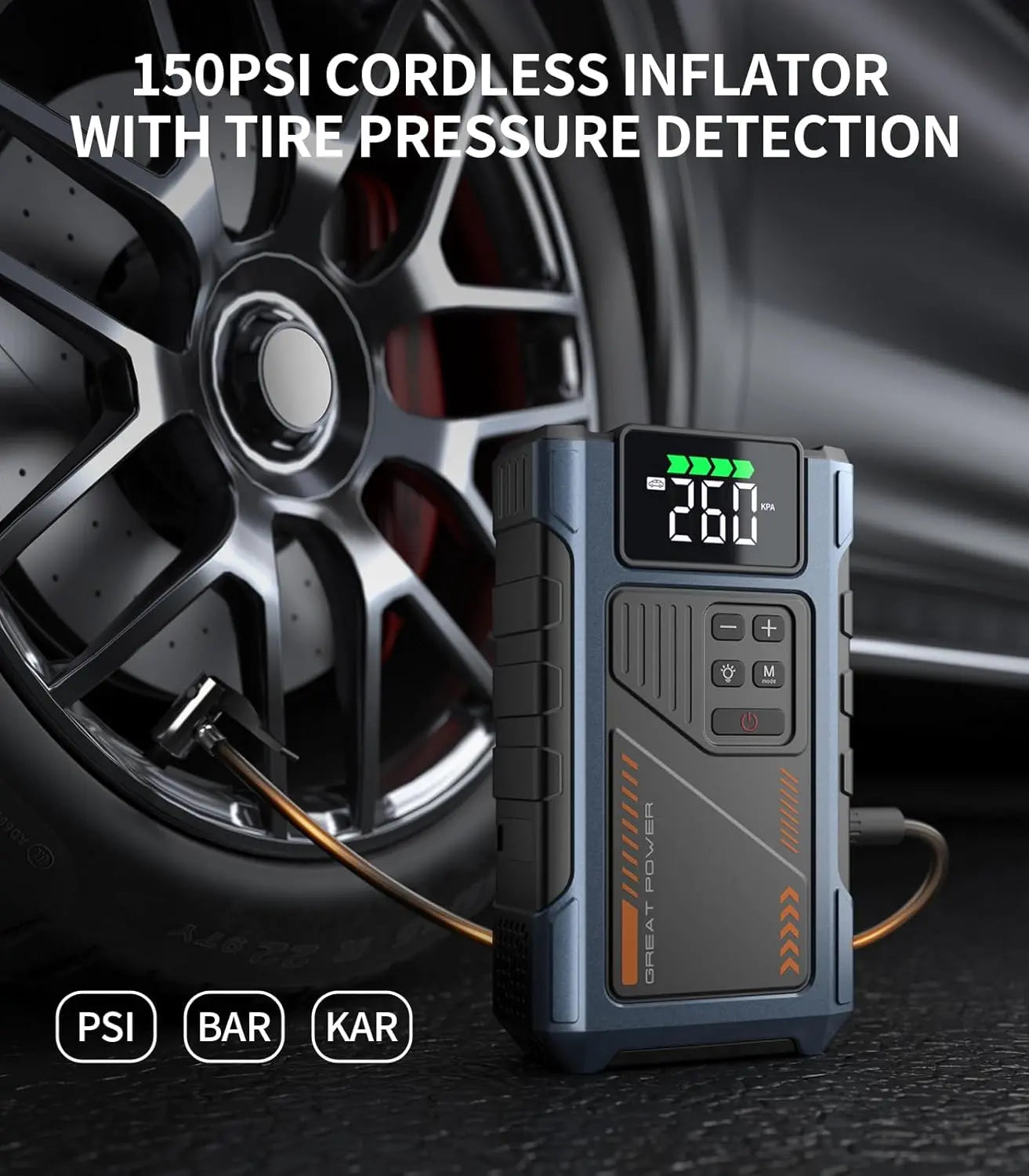 3000A Portable Car Emergency Power Starter, It Has 5 Functions, Air Pump, Charging Bank, LED Flashlight, Car Power Start, Equipment Screen Real-Time Detection of Expansion Degree Battery Bank Portable Vehicle