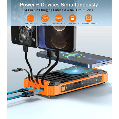 36000Mah Solar Power Bank 15W Fast Charging with Cables & Wireless Charger, Solar Charger Compatible for Iphone & Android Phone