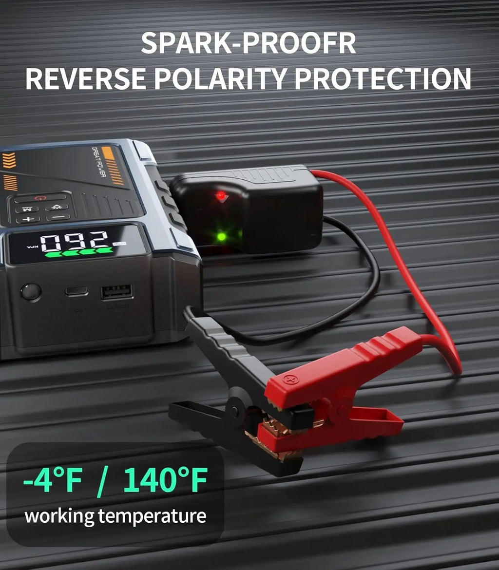 3000A Portable Car Emergency Power Starter, It Has 5 Functions, Air Pump, Charging Bank, LED Flashlight, Car Power Start, Equipment Screen Real-Time Detection of Expansion Degree Battery Bank Portable Vehicle