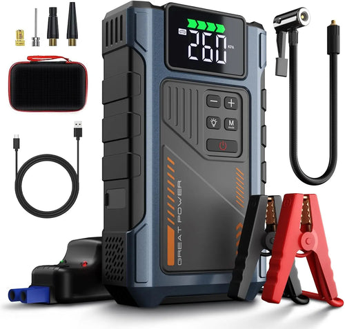 3000A Portable Car Emergency Power Starter, It Has 5 Functions, Air Pump, Charging Bank, LED Flashlight, Car Power Start, Equipment Screen Real-Time Detection of Expansion Degree Battery Bank Portable Vehicle