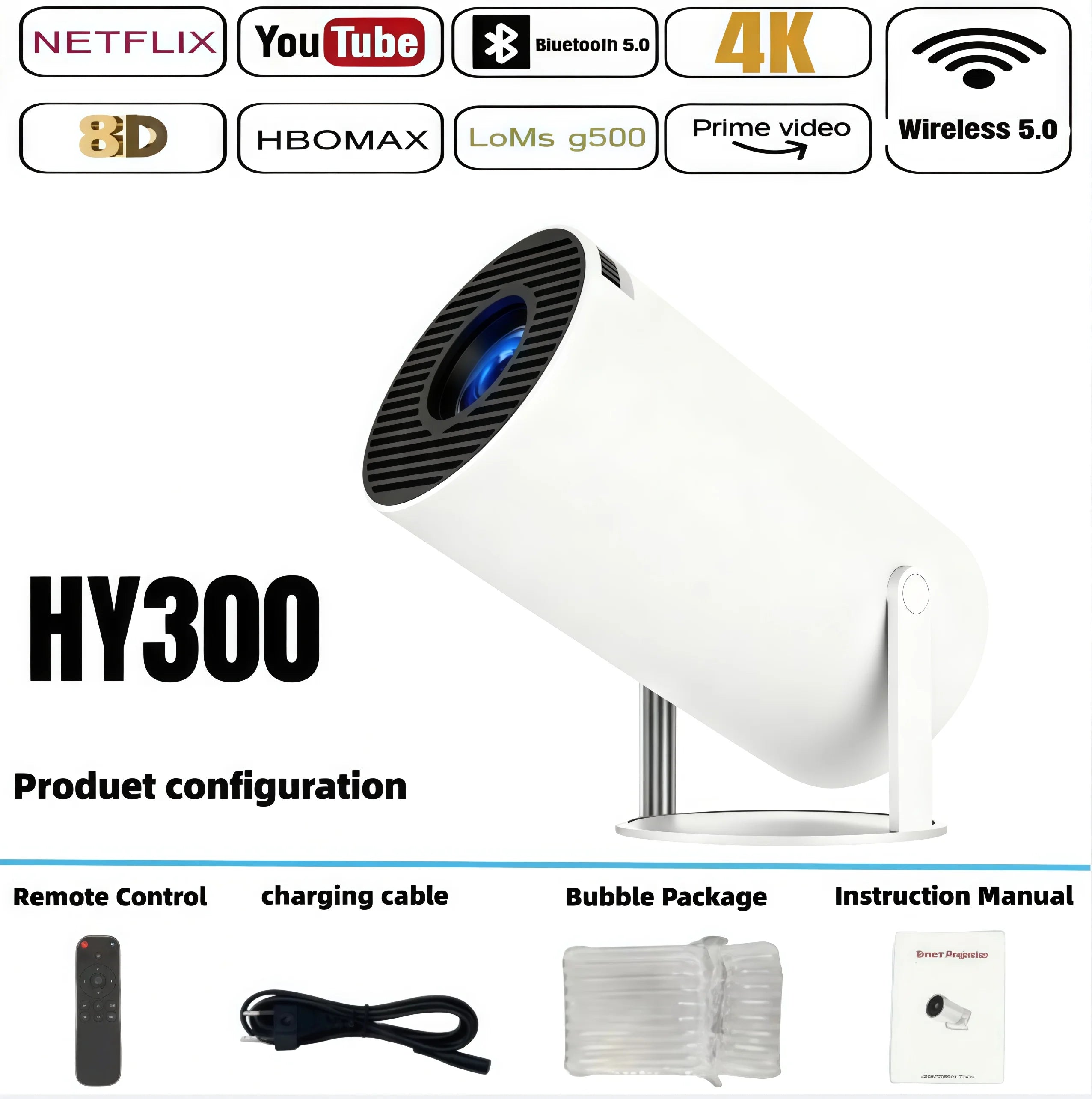 New Projector 4K Android 11 HY300 Wifi6 290ANSI Allwinner H713 BT5.0 1080P 1280*720P Cinema Outdoor Portable Projetors ﻿